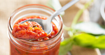 Pizza sauce in a jar selective focus